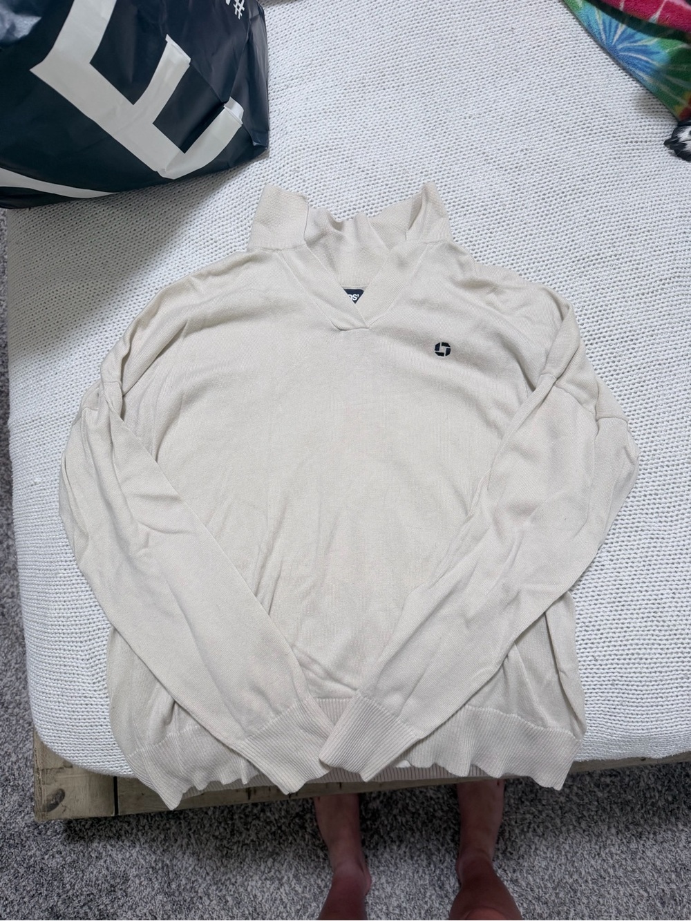 Chase Bank Cream V-Neck Sweater
